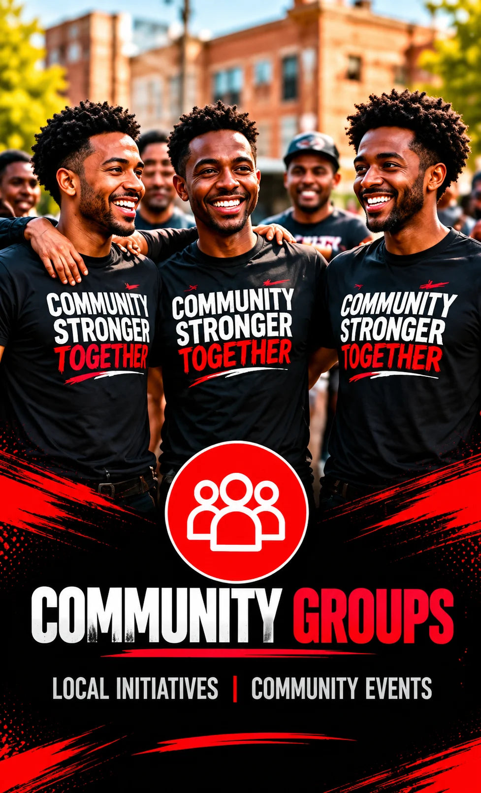 Community group in Community Stronger Together tees