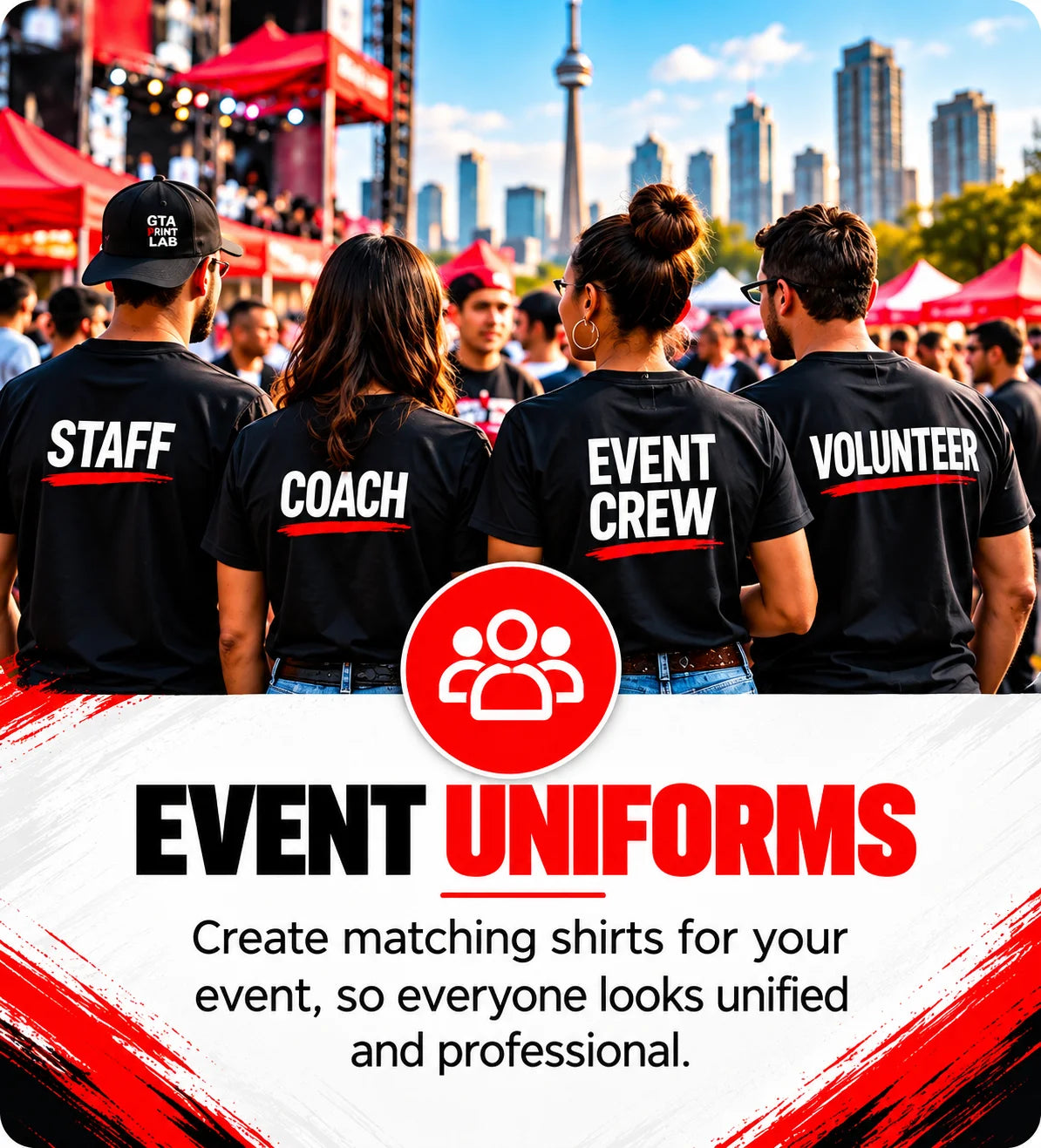 Event team in matching staff and crew shirts