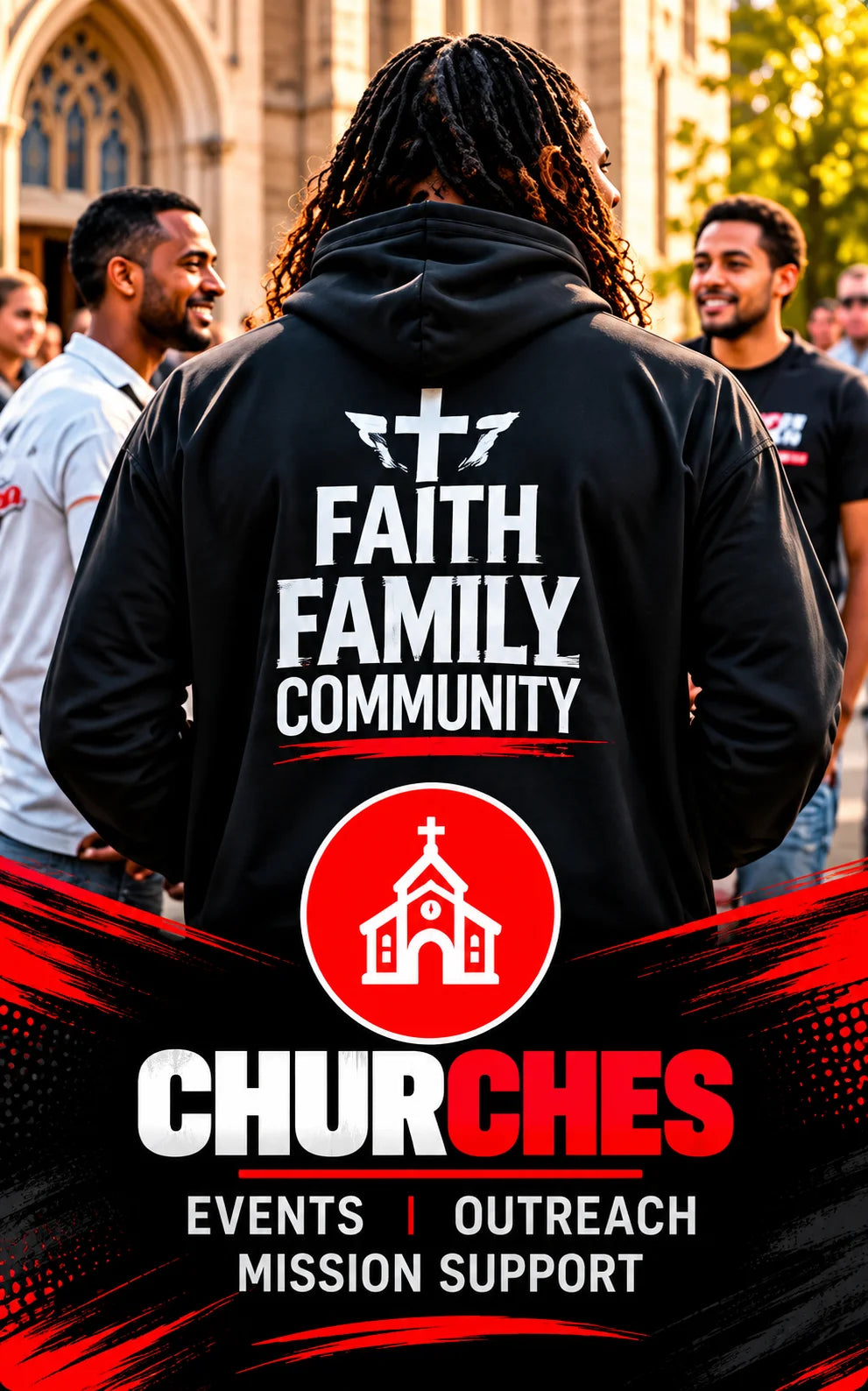 Church group in Faith Family Community hoodies
