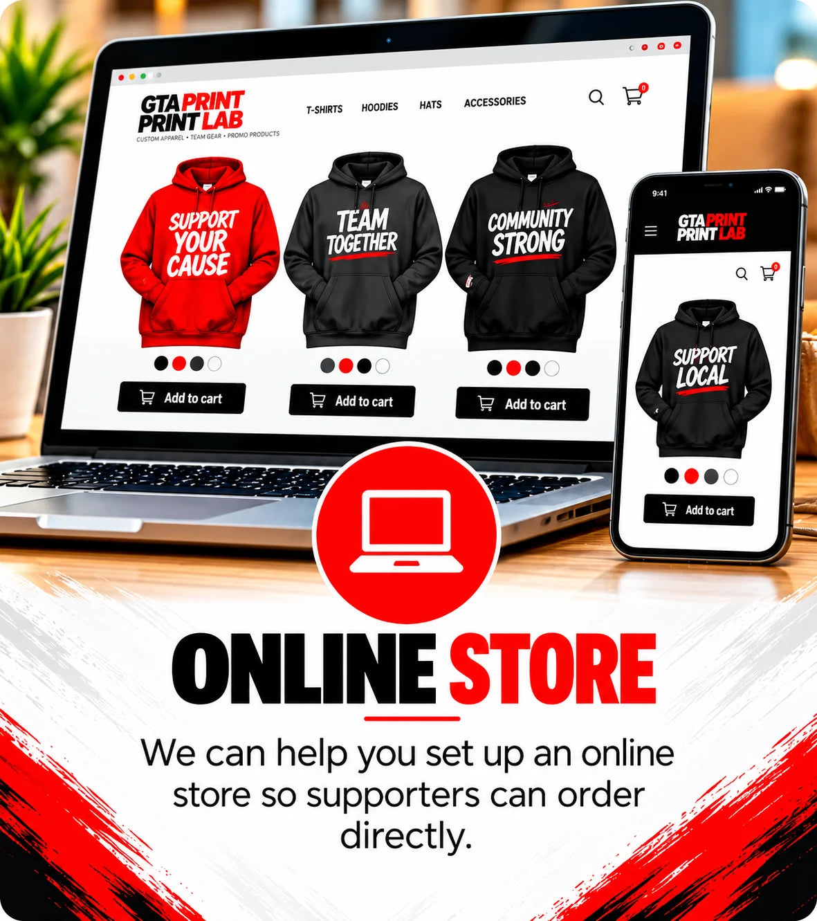Online fundraiser store on a laptop and phone
