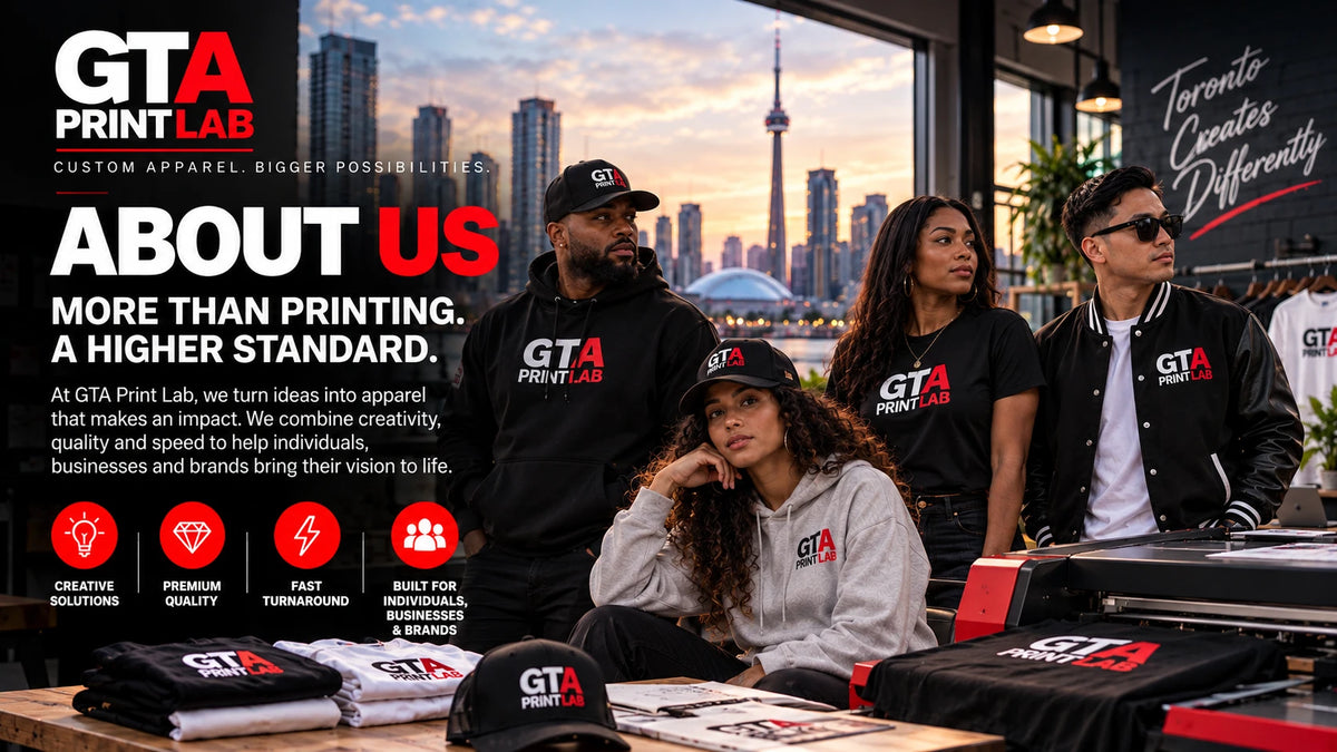 About GTA Print Lab: more than printing, a higher standard. We turn ideas into apparel that makes an impact for individuals, businesses and brands.
