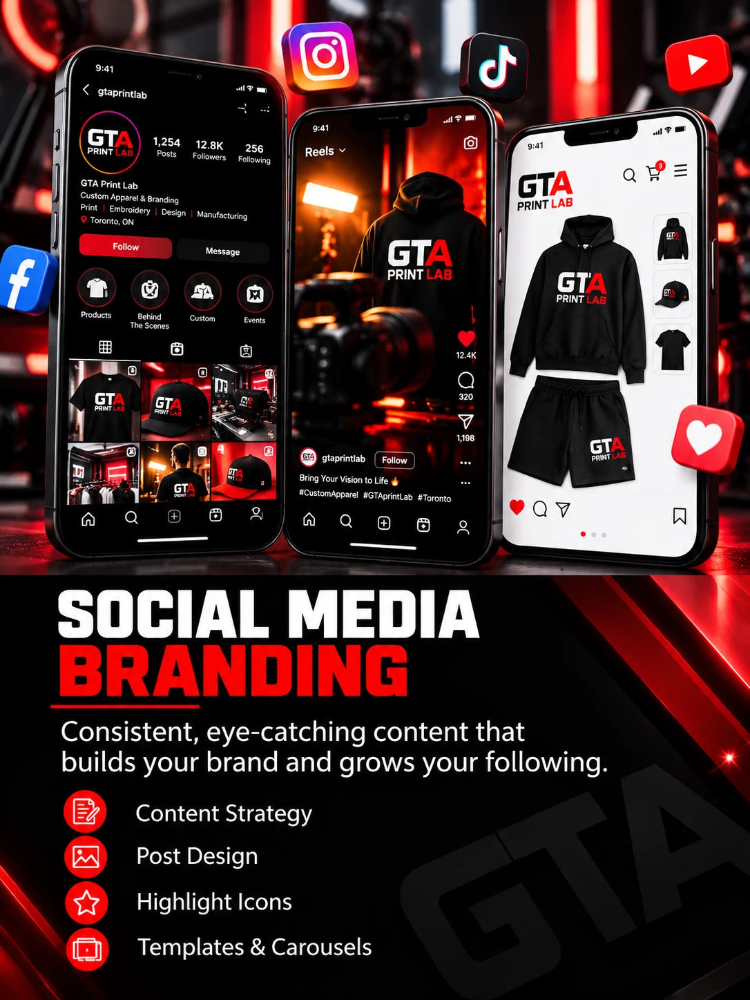 Social media branding: content strategy, post design, highlight icons, templates and carousels.