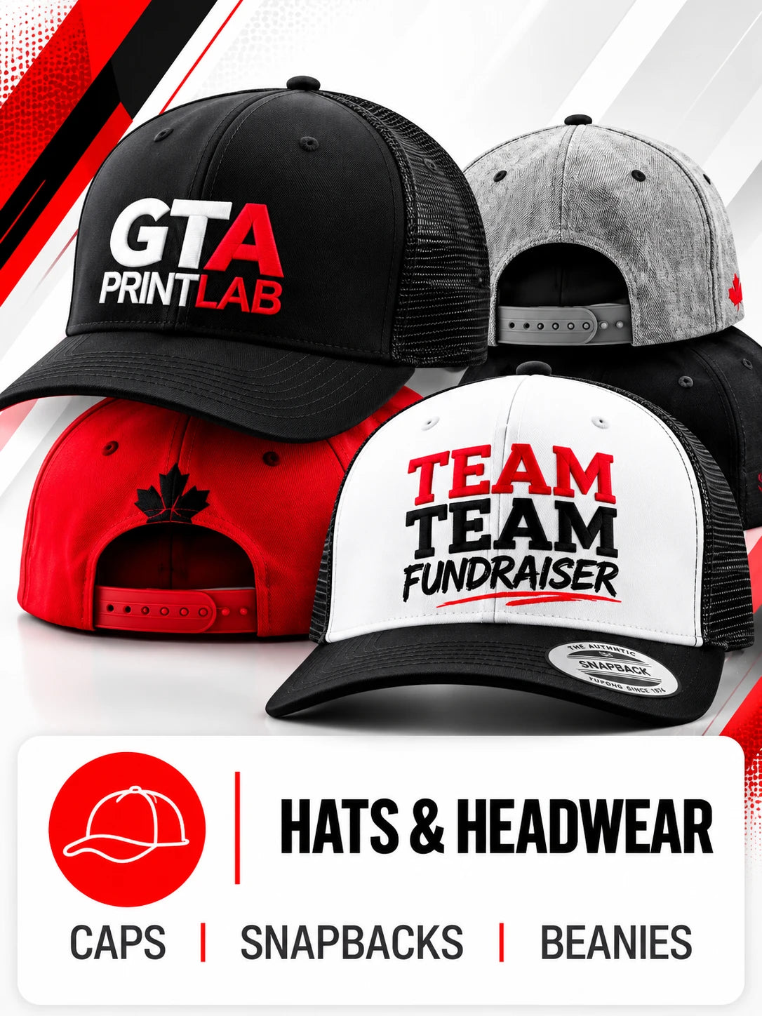 Hats and headwear: caps, snapbacks, beanies