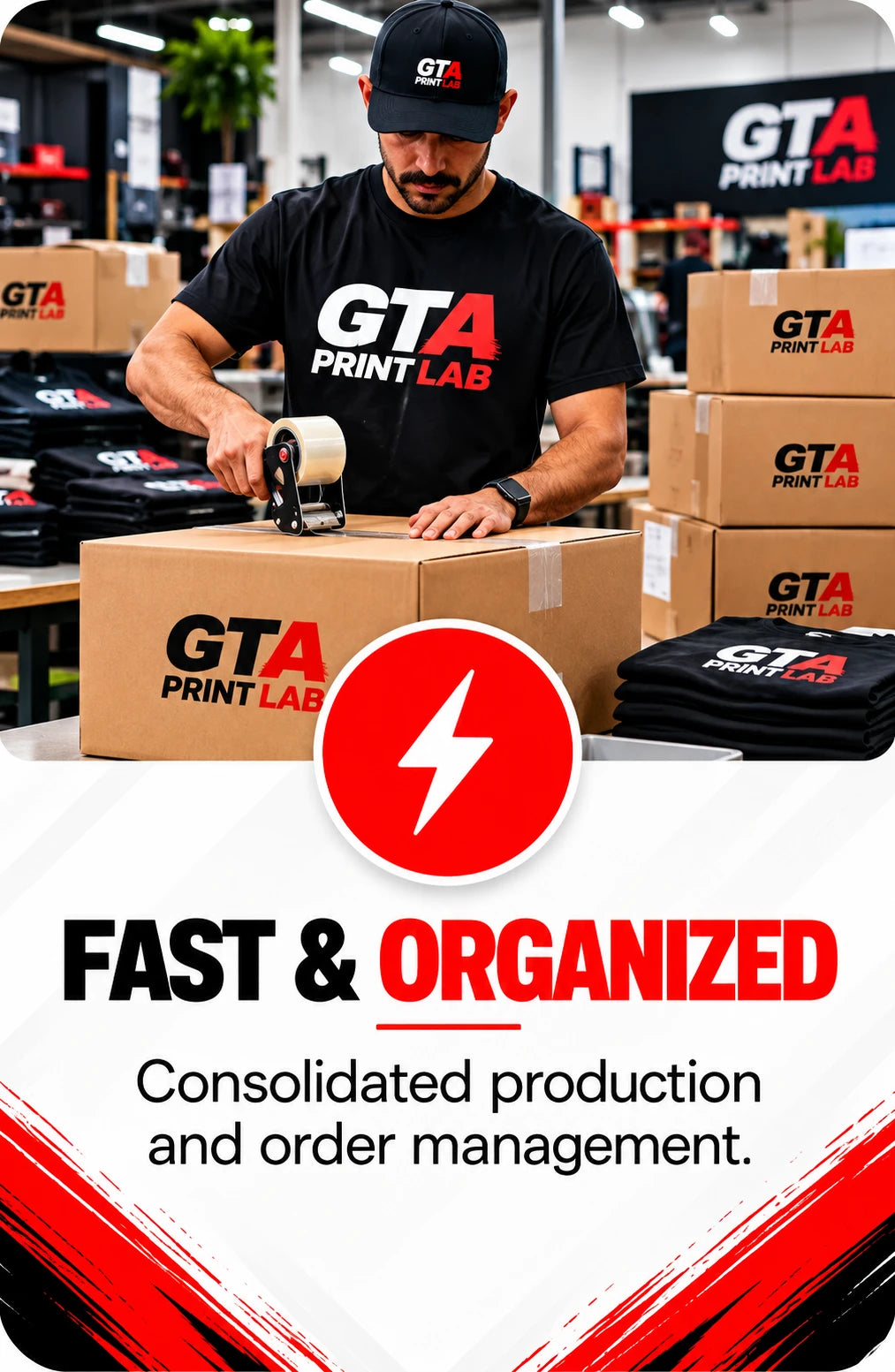 Fast & organized — Consolidated production and order management.