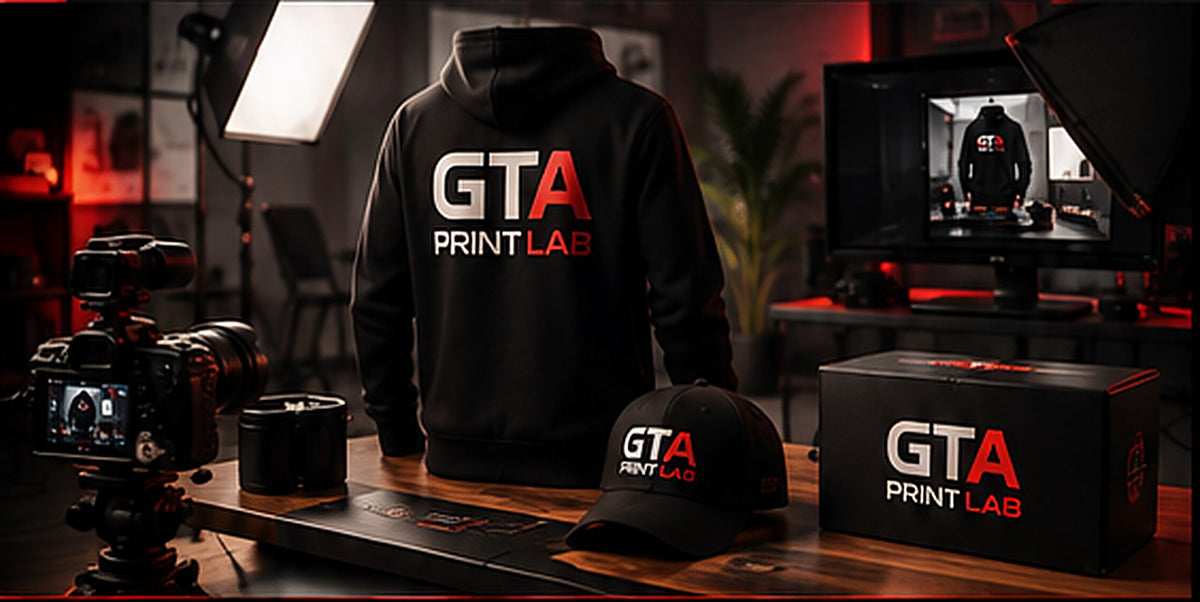 Branding studio with camera and merch