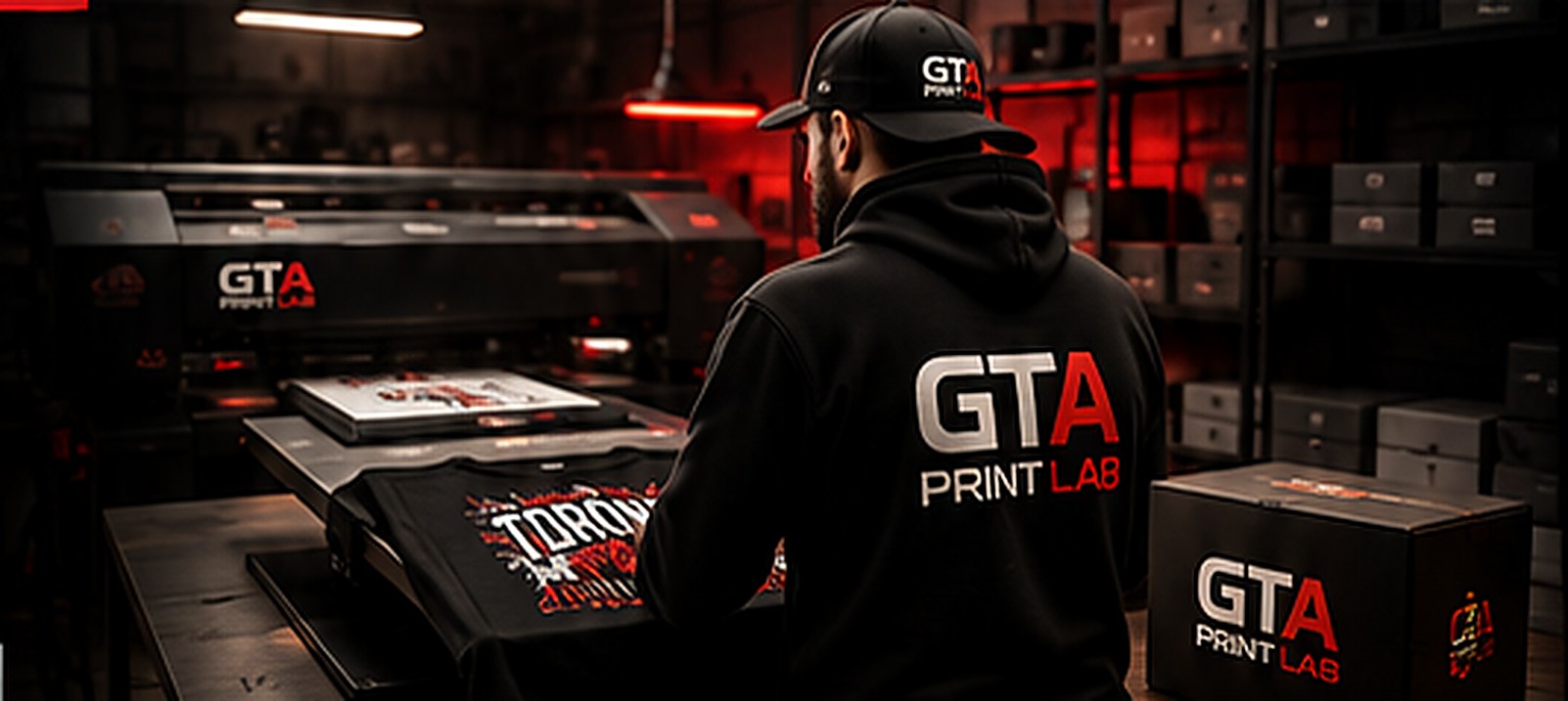 Print on demand operator at garment printer