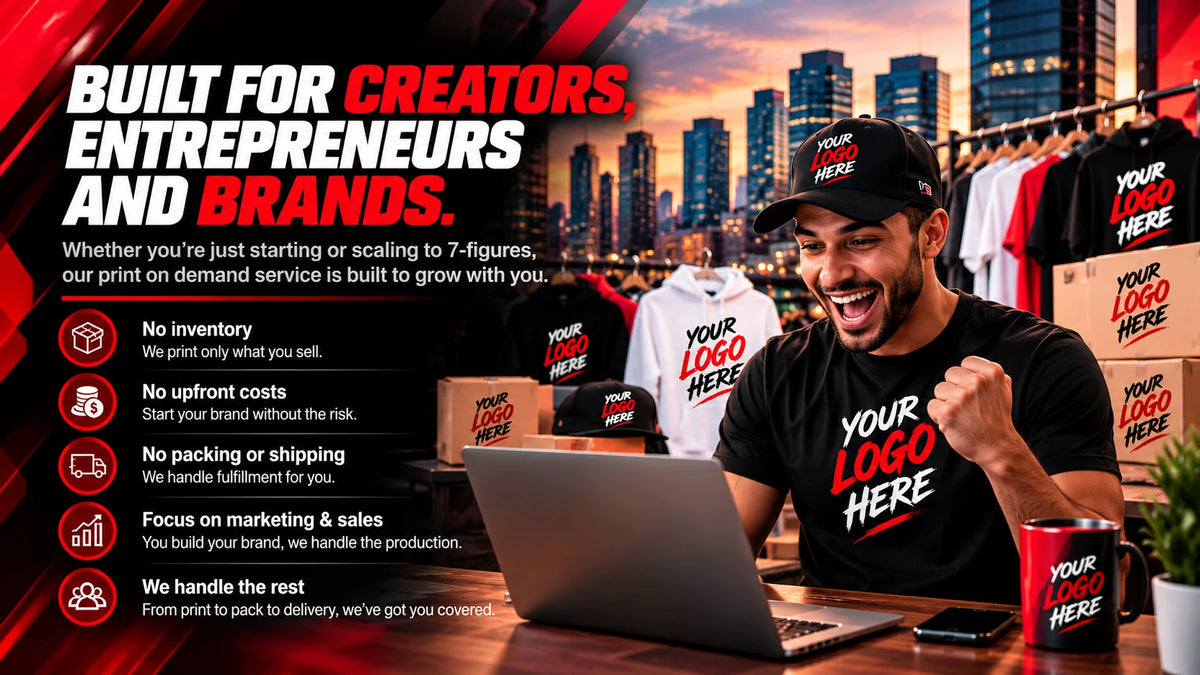 Built for creators, entrepreneurs and brands. No inventory, no upfront costs, no packing or shipping. Focus on marketing and sales while GTA Print Lab handles print, pack and delivery.