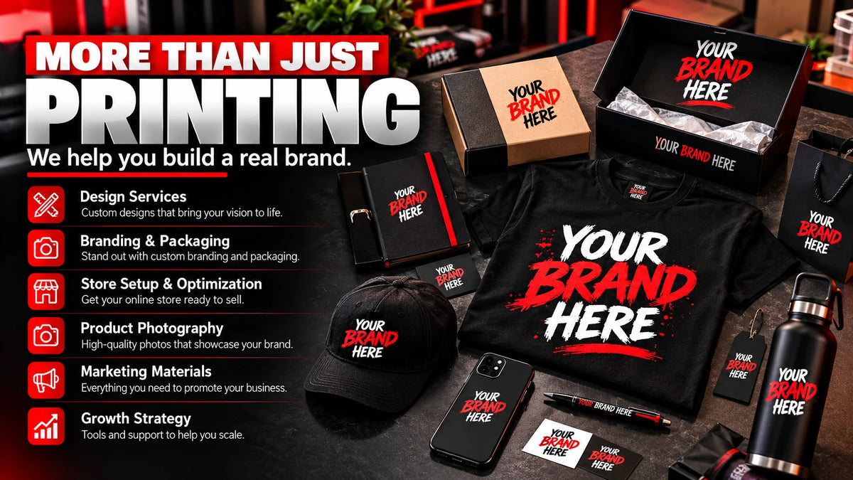 More than just printing, we help you build a real brand: design services, branding and packaging, store setup and optimization, product photography, marketing materials and growth strategy.
