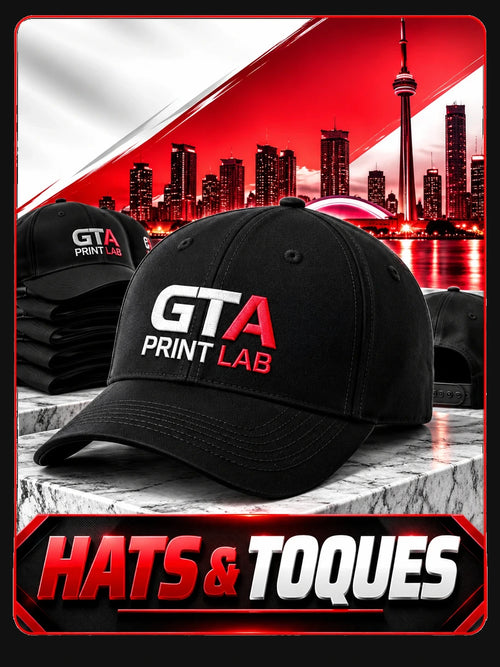Hats and toques: black cap with GTA Print Lab embroidery
