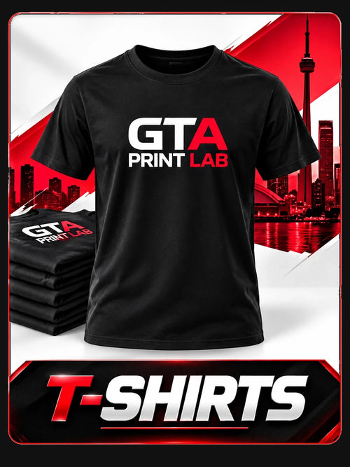 T-shirts: black tee with the GTA Print Lab logo