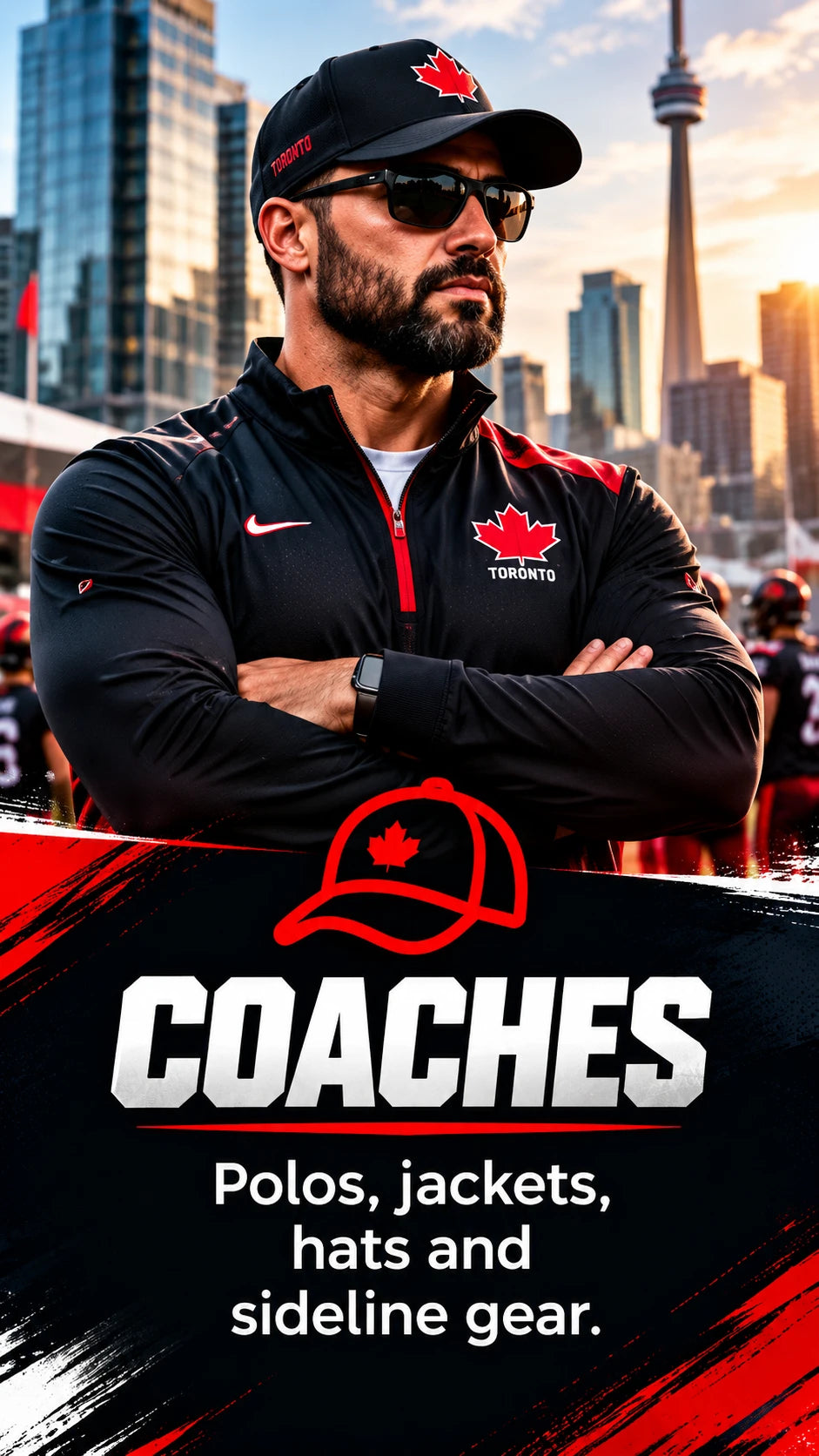 Coaches — Polos, jackets, hats and sideline gear.
