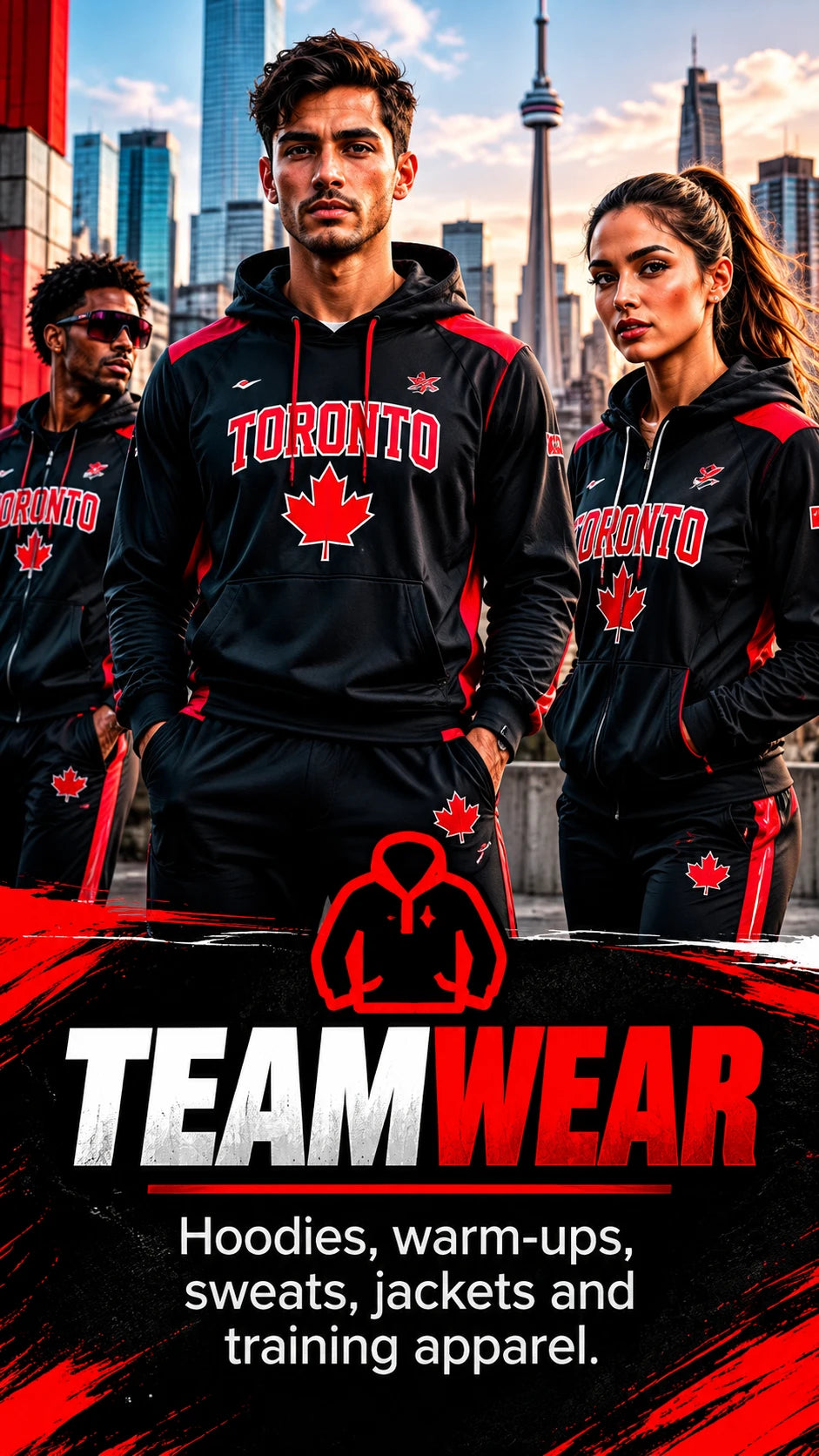 Teamwear — Hoodies, warm-ups, sweats, jackets and training apparel.