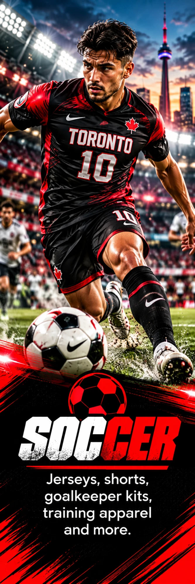 Soccer — Jerseys, shorts, goalkeeper kits, training apparel and more.