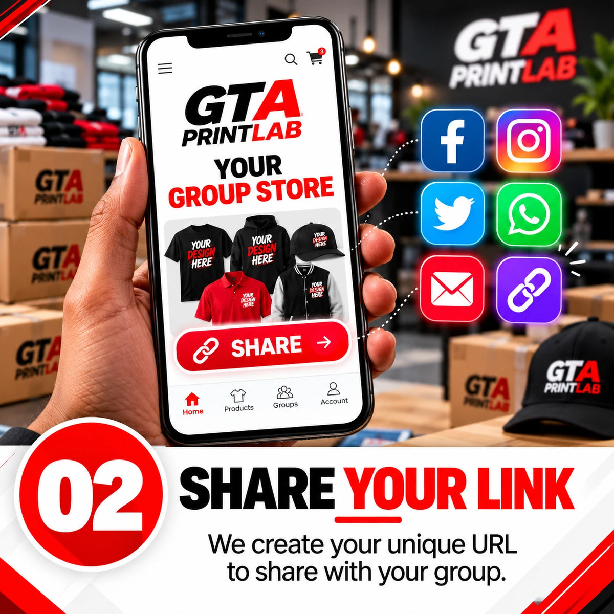 Step 2, share your link: we create your unique URL to share with your group.