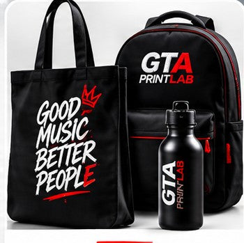 Custom tote bag, backpack and bottle
