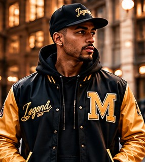 Individual custom varsity jacket in gold and black