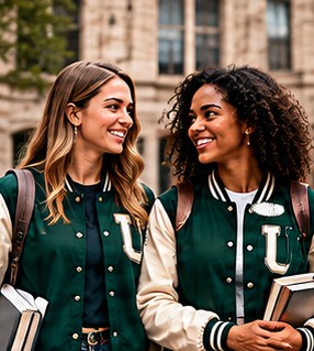 Students in school varsity jackets