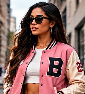 Women's varsity jacket in pink and cream